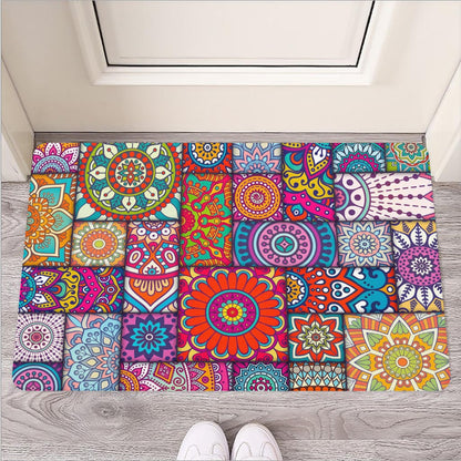 Square Bohemian Mandala Patchwork Print Rubber Doormat