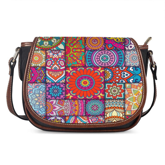 Square Bohemian Mandala Patchwork Print Saddle Bag