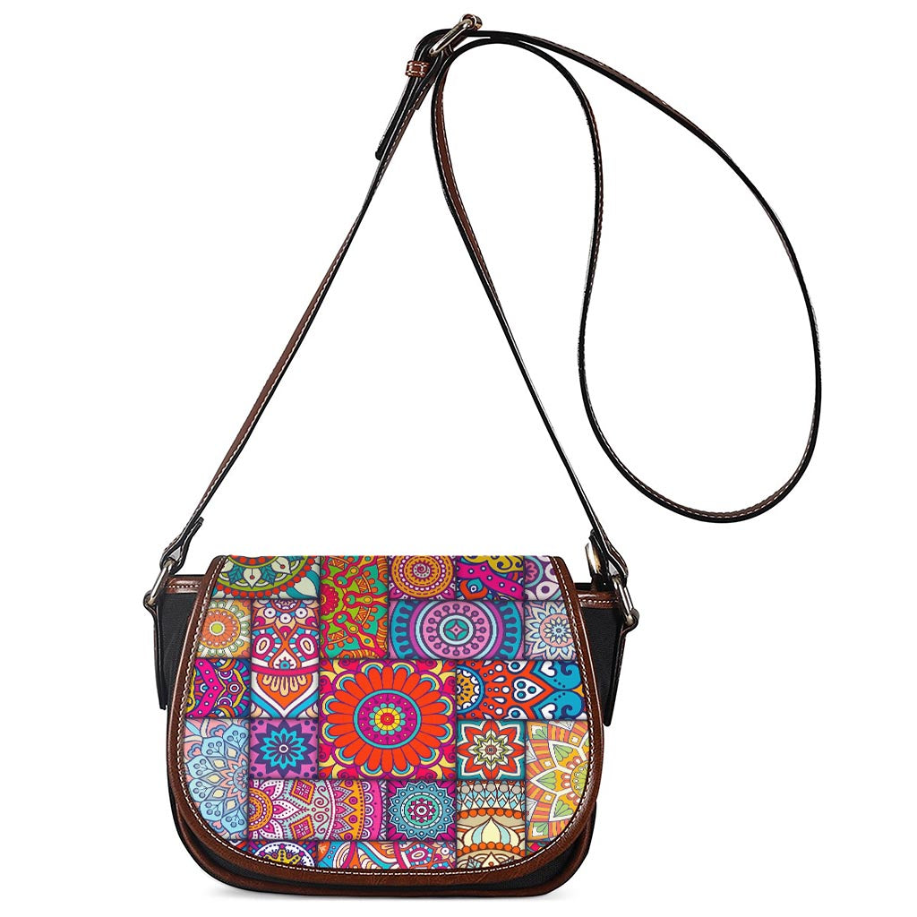 Square Bohemian Mandala Patchwork Print Saddle Bag