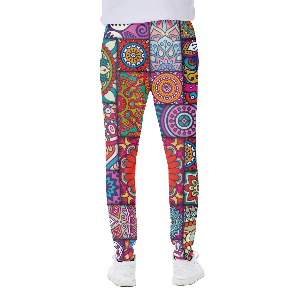 Square Bohemian Mandala Patchwork Print Scuba Joggers