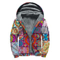 Square Bohemian Mandala Patchwork Print Sherpa Lined Zip Up Hoodie