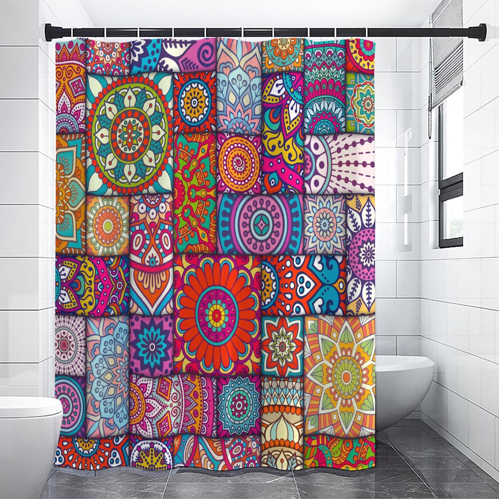 Square Bohemian Mandala Patchwork Print Shower Curtain