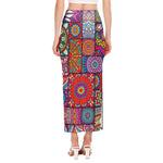 Square Bohemian Mandala Patchwork Print Side Slit Maxi Skirt