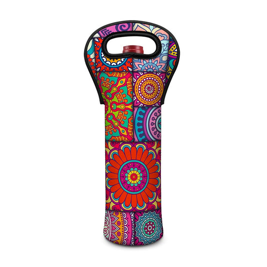 Square Bohemian Mandala Patchwork Print Single Neoprene Wine Tote