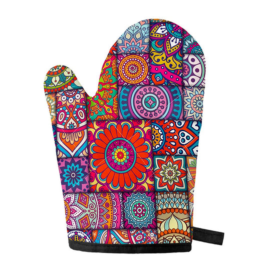 Square Bohemian Mandala Patchwork Print Single Oven Mitt