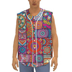 Square Bohemian Mandala Patchwork Print Sleeveless Baseball Jersey