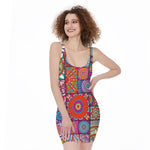 Square Bohemian Mandala Patchwork Print Sleeveless Bodycon Dress