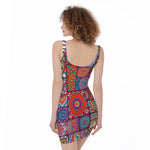 Square Bohemian Mandala Patchwork Print Sleeveless Bodycon Dress