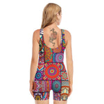 Square Bohemian Mandala Patchwork Print Sleeveless One Piece Swimsuit