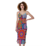 Square Bohemian Mandala Patchwork Print Slim Fit Midi Cami Dress