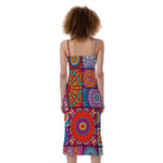 Square Bohemian Mandala Patchwork Print Slim Fit Midi Cami Dress