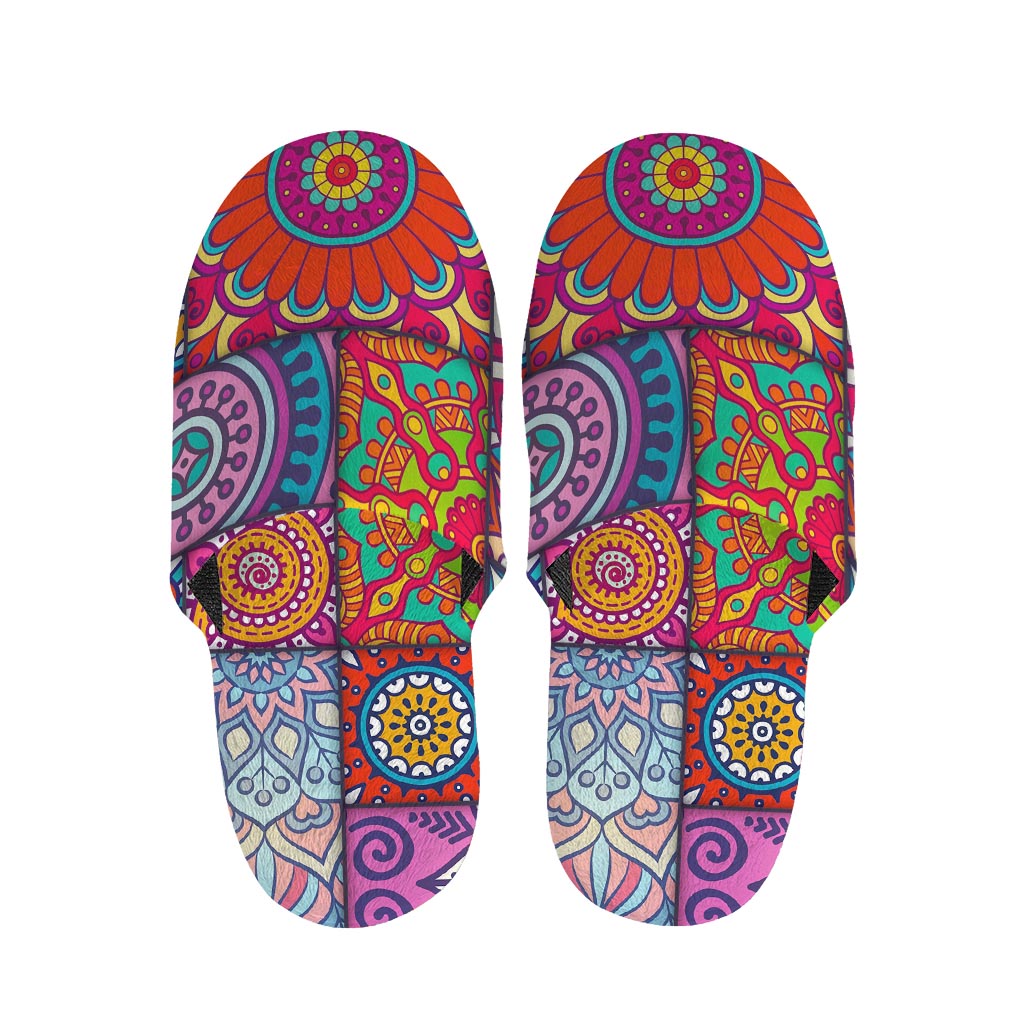 Square Bohemian Mandala Patchwork Print Slippers