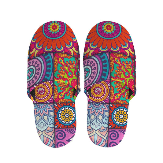 Square Bohemian Mandala Patchwork Print Slippers