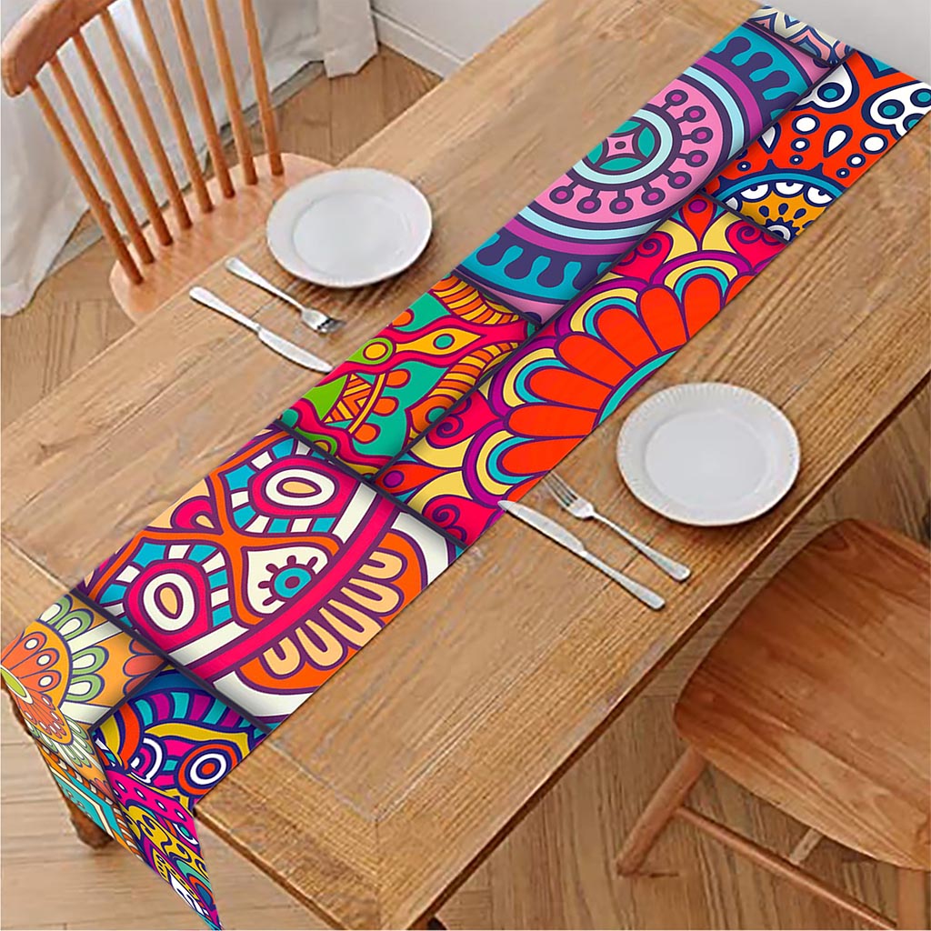 Square Bohemian Mandala Patchwork Print Table Runner