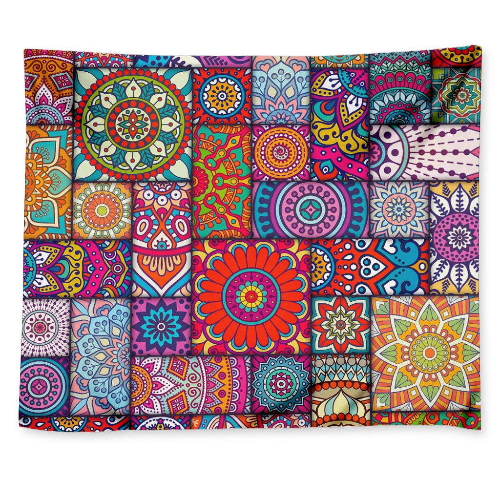 Square Bohemian Mandala Patchwork Print Tapestry