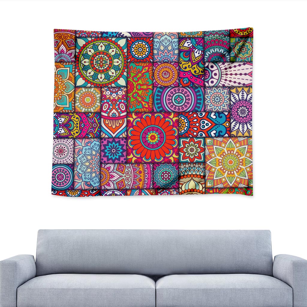 Square Bohemian Mandala Patchwork Print Tapestry