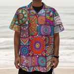 Square Bohemian Mandala Patchwork Print Textured Short Sleeve Shirt