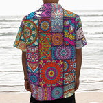 Square Bohemian Mandala Patchwork Print Textured Short Sleeve Shirt