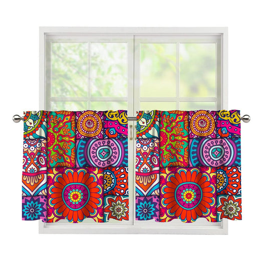 Square Bohemian Mandala Patchwork Print Tier Curtains