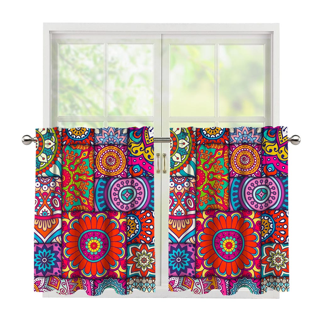 Square Bohemian Mandala Patchwork Print Tier Curtains