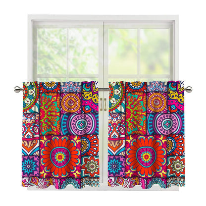 Square Bohemian Mandala Patchwork Print Tier Curtains