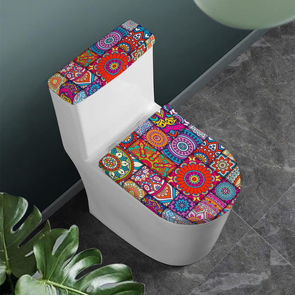 Square Bohemian Mandala Patchwork Print Toilet Lid And Tank Cover Set
