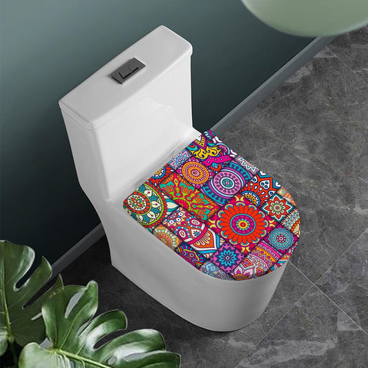 Square Bohemian Mandala Patchwork Print Toilet Lid Cover