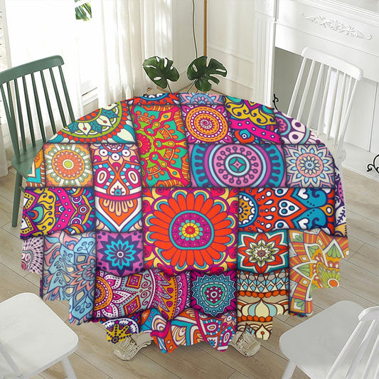 Square Bohemian Mandala Patchwork Print Waterproof Round Tablecloth