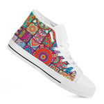 Square Bohemian Mandala Patchwork Print White High Top Sneakers