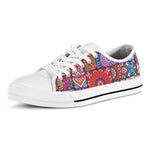 Square Bohemian Mandala Patchwork Print White Low Top Sneakers