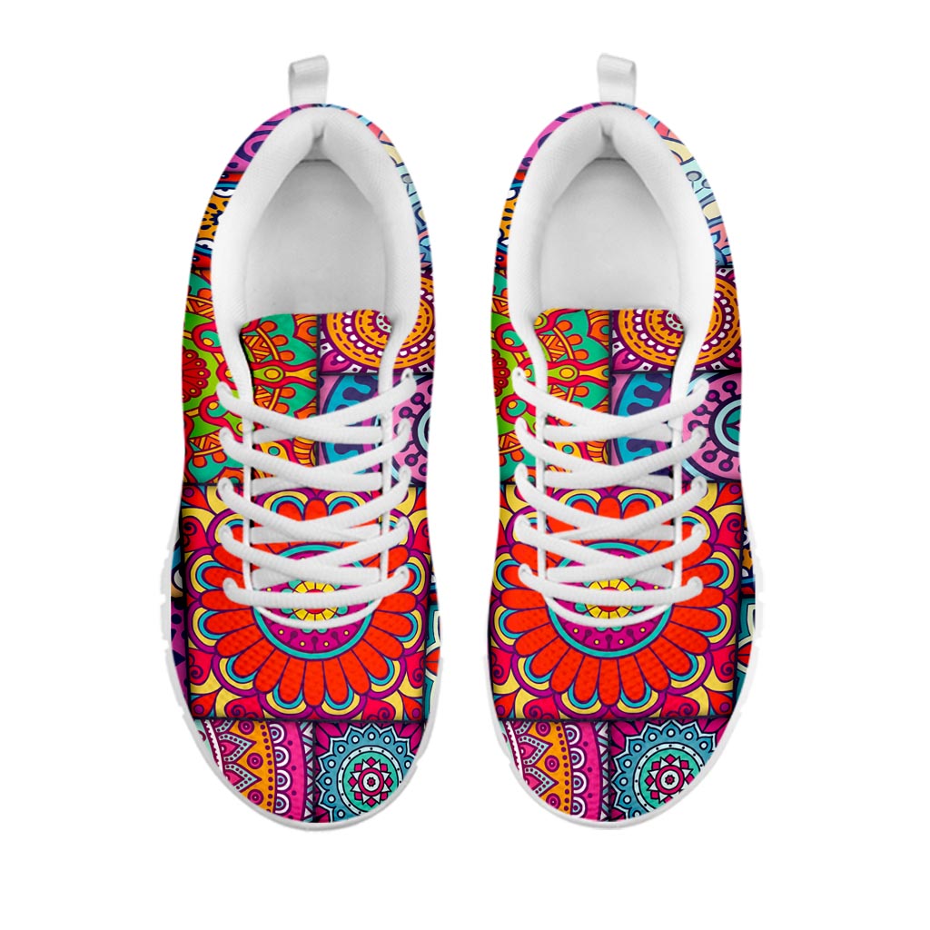 Square Bohemian Mandala Patchwork Print White Running Shoes