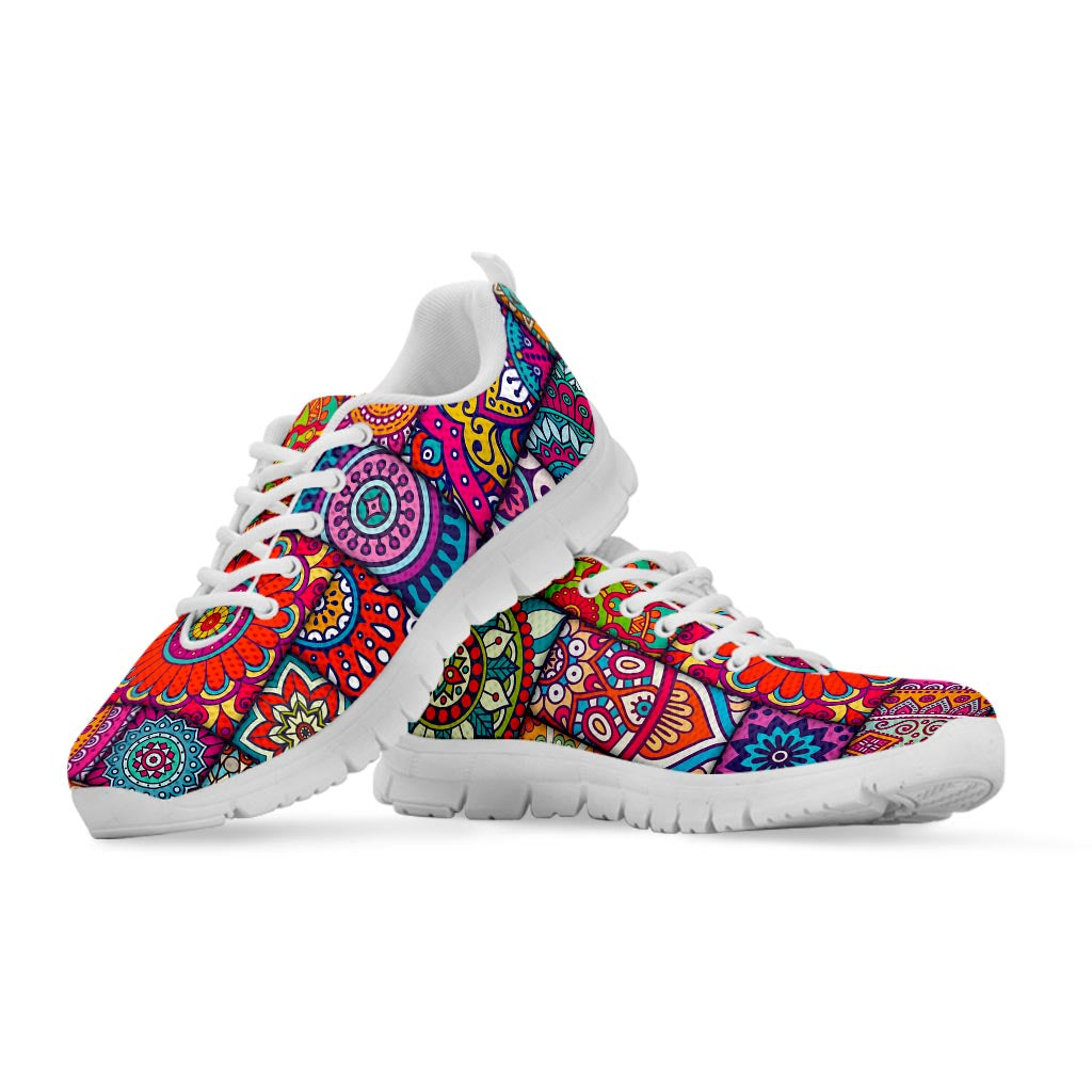 Square Bohemian Mandala Patchwork Print White Running Shoes