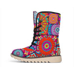 Square Bohemian Mandala Patchwork Print Winter Boots