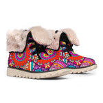 Square Bohemian Mandala Patchwork Print Winter Boots