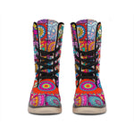 Square Bohemian Mandala Patchwork Print Winter Boots