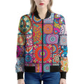 Square Bohemian Mandala Patchwork Print Women's Bomber Jacket
