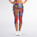 Square Bohemian Mandala Patchwork Print Women's Capri Leggings