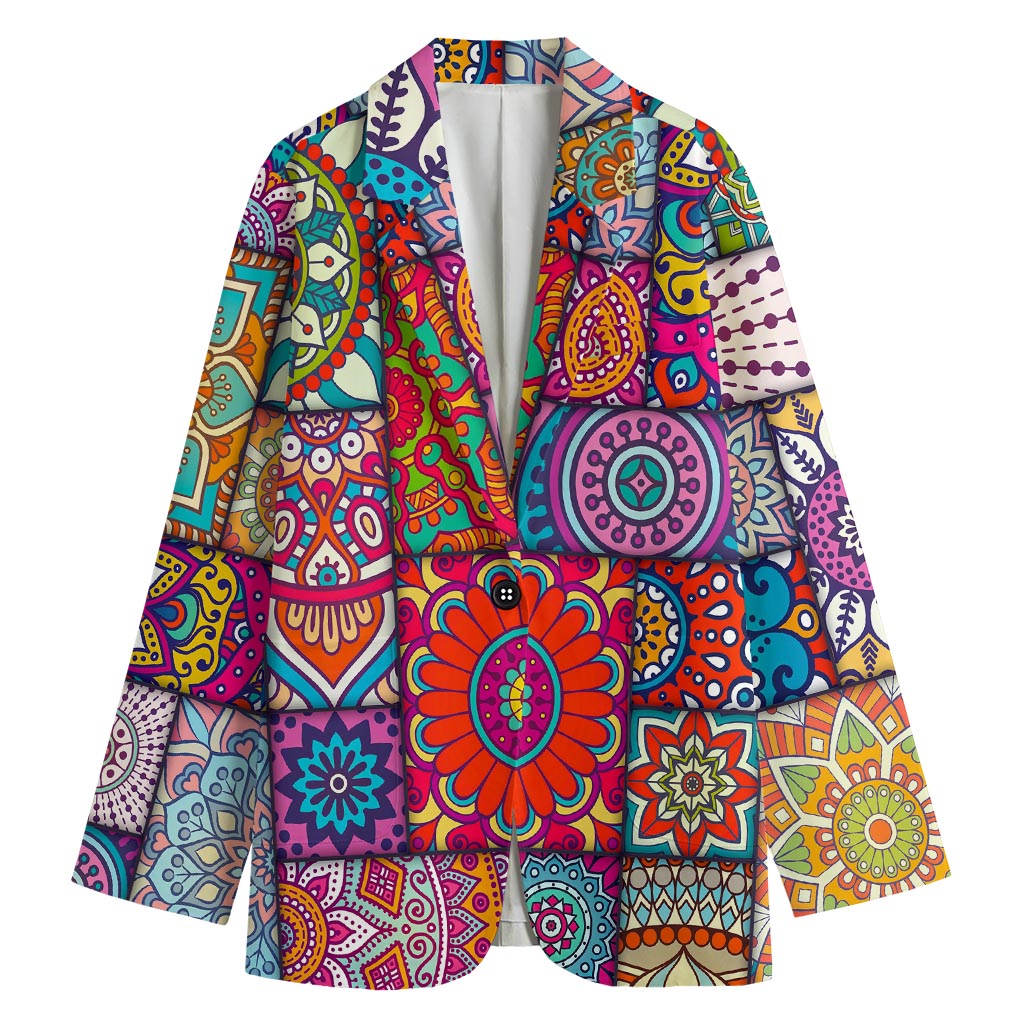 Square Bohemian Mandala Patchwork Print Women's Cotton Blazer