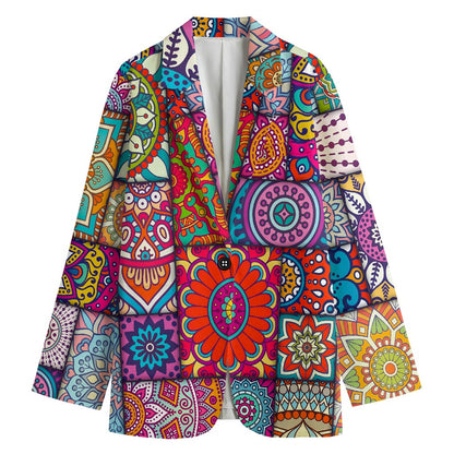 Square Bohemian Mandala Patchwork Print Women's Cotton Blazer