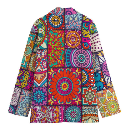 Square Bohemian Mandala Patchwork Print Women's Cotton Blazer