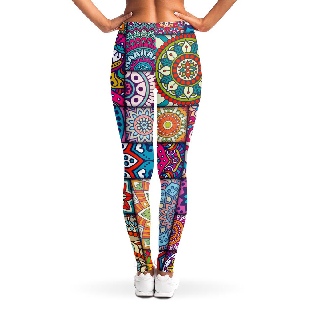 Square Bohemian Mandala Patchwork Print Women's Leggings