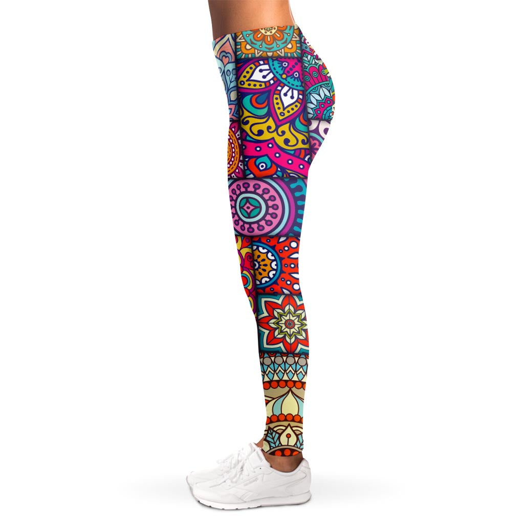 Square Bohemian Mandala Patchwork Print Women's Leggings
