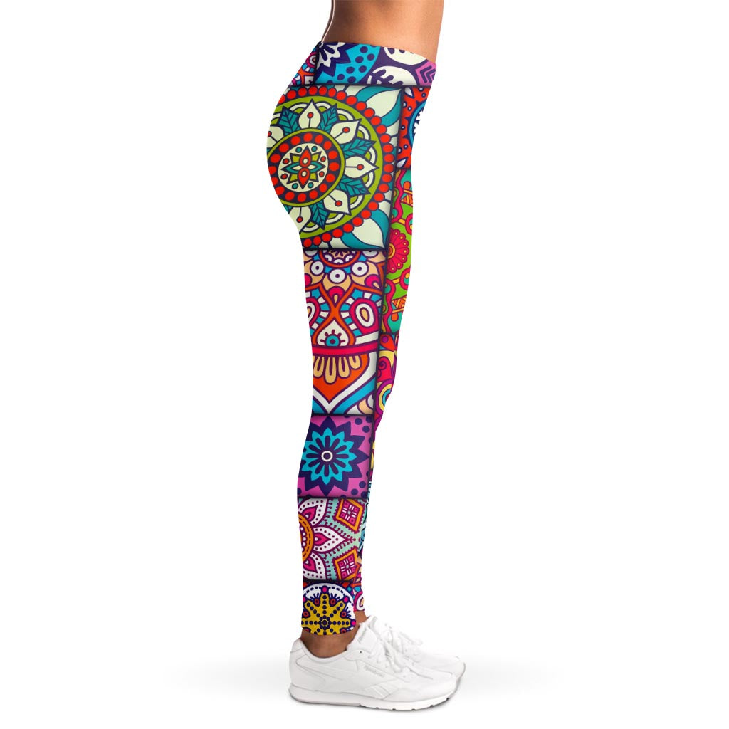 Square Bohemian Mandala Patchwork Print Women's Leggings