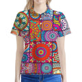 Square Bohemian Mandala Patchwork Print Women's Polo Shirt