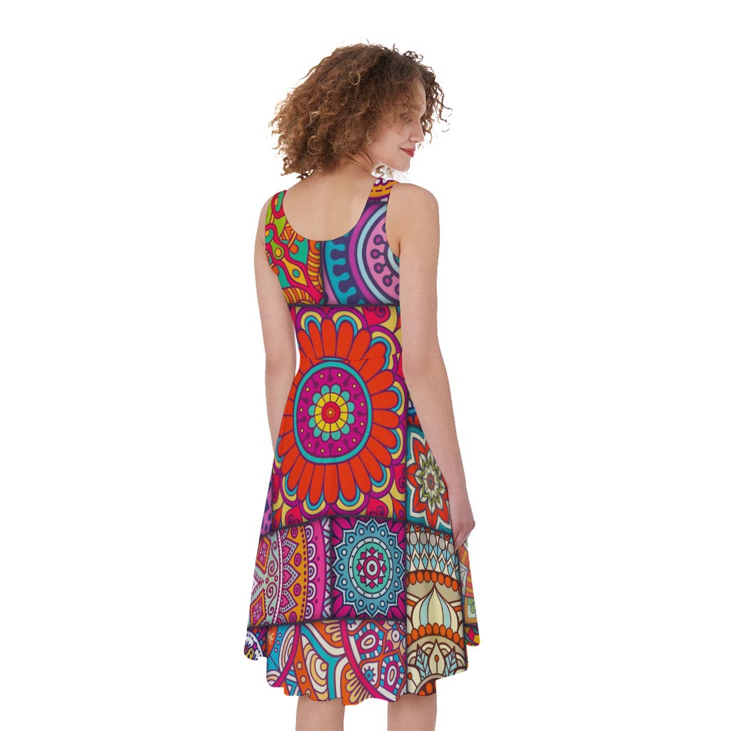 Square Bohemian Mandala Patchwork Print Women's Sleeveless Dress