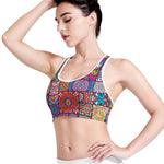Square Bohemian Mandala Patchwork Print Women's Sports Bra