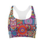 Square Bohemian Mandala Patchwork Print Women's Sports Bra