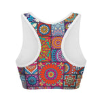 Square Bohemian Mandala Patchwork Print Women's Sports Bra