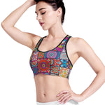 Square Bohemian Mandala Patchwork Print Women's Sports Bra