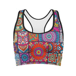 Square Bohemian Mandala Patchwork Print Women's Sports Bra